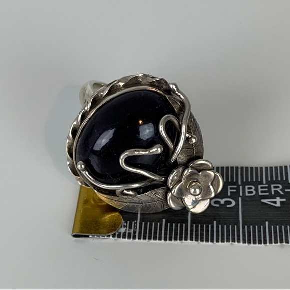 Sterling Silver Ring Black Onyx Floral Roots Sz 6.5 Vtg Witchy Dark Fairy Gothic - Picture 11 of 12